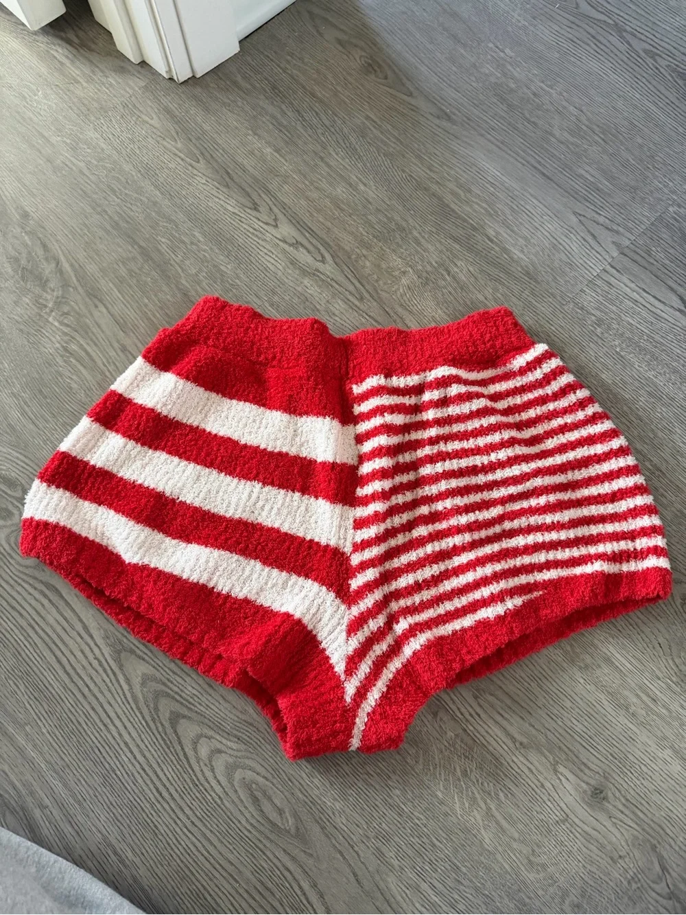 Free People Red and White Striped Knit Athletic Shorts